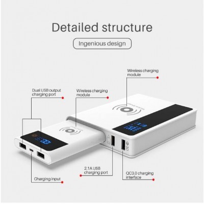 5000mAh Power Bank Fast Charging 10w 3 in 1 Power Bank with Adapter 4 USB Charging Port 2 Qi Certified wireless charger